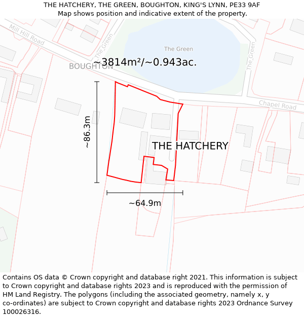 THE HATCHERY, THE GREEN, BOUGHTON, KING'S LYNN, PE33 9AF: Plot and title map