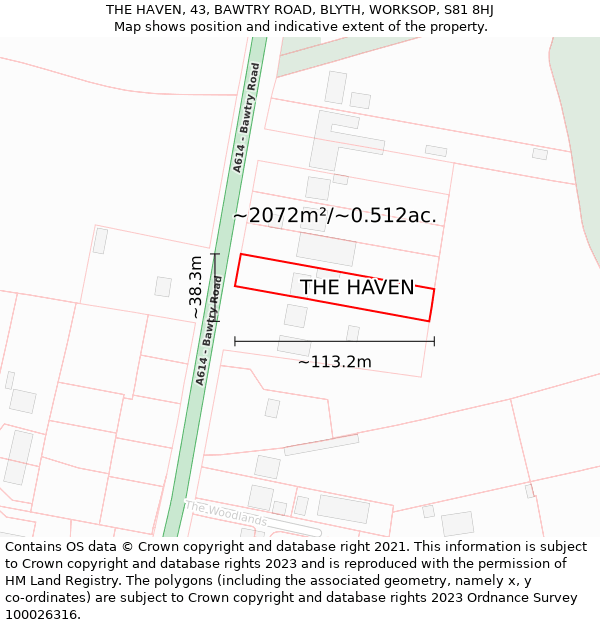 THE HAVEN, 43, BAWTRY ROAD, BLYTH, WORKSOP, S81 8HJ: Plot and title map