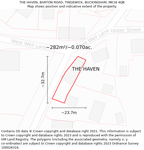 THE HAVEN, BARTON ROAD, TINGEWICK, BUCKINGHAM, MK18 4QB: Plot and title map