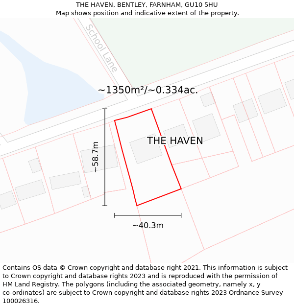 THE HAVEN, BENTLEY, FARNHAM, GU10 5HU: Plot and title map