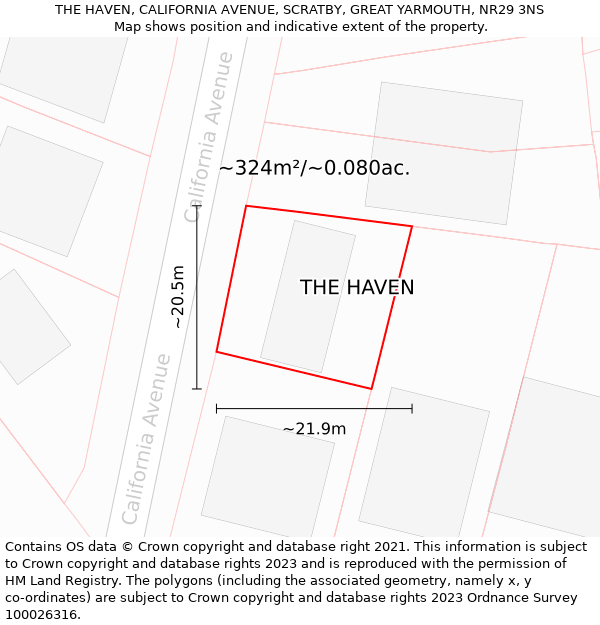THE HAVEN, CALIFORNIA AVENUE, SCRATBY, GREAT YARMOUTH, NR29 3NS: Plot and title map
