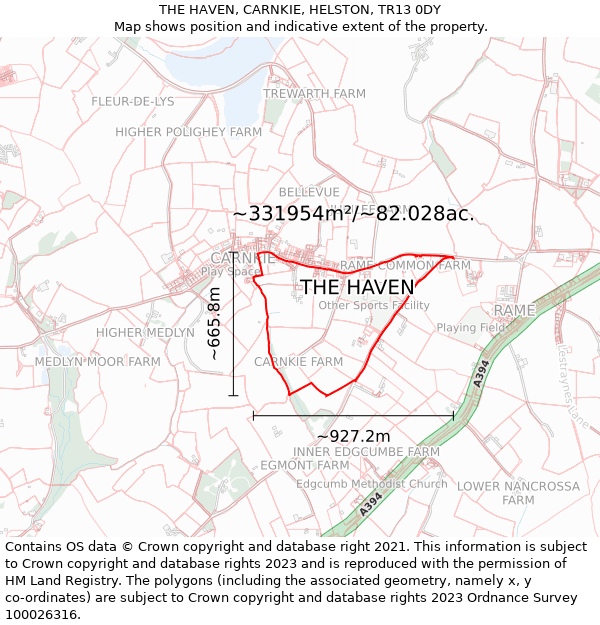 THE HAVEN, CARNKIE, HELSTON, TR13 0DY: Plot and title map