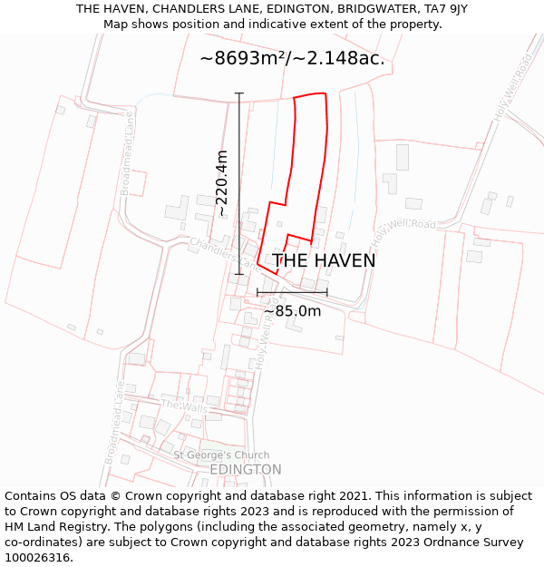 THE HAVEN, CHANDLERS LANE, EDINGTON, BRIDGWATER, TA7 9JY: Plot and title map