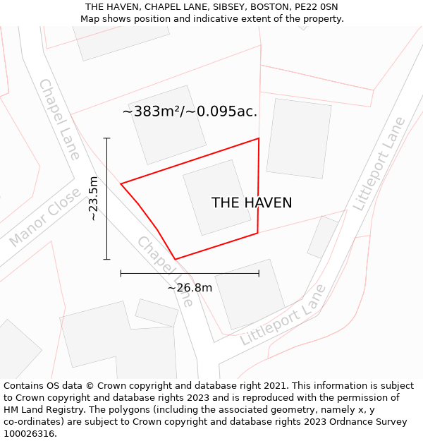 THE HAVEN, CHAPEL LANE, SIBSEY, BOSTON, PE22 0SN: Plot and title map