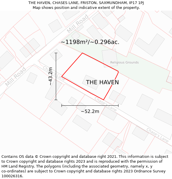 THE HAVEN, CHASES LANE, FRISTON, SAXMUNDHAM, IP17 1PJ: Plot and title map