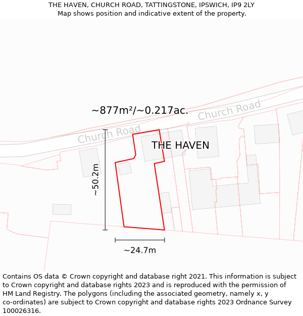 THE HAVEN, CHURCH ROAD, TATTINGSTONE, IPSWICH, IP9 2LY: Plot and title map