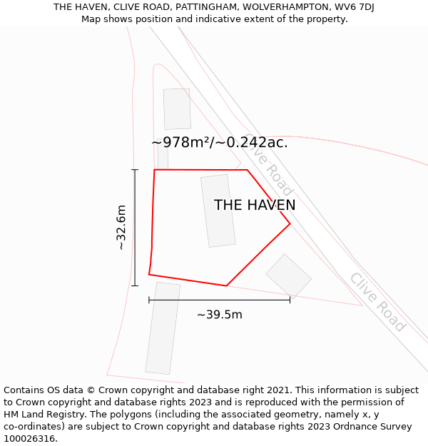 THE HAVEN, CLIVE ROAD, PATTINGHAM, WOLVERHAMPTON, WV6 7DJ: Plot and title map
