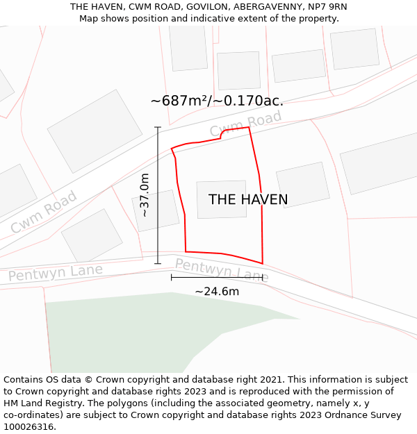 THE HAVEN, CWM ROAD, GOVILON, ABERGAVENNY, NP7 9RN: Plot and title map