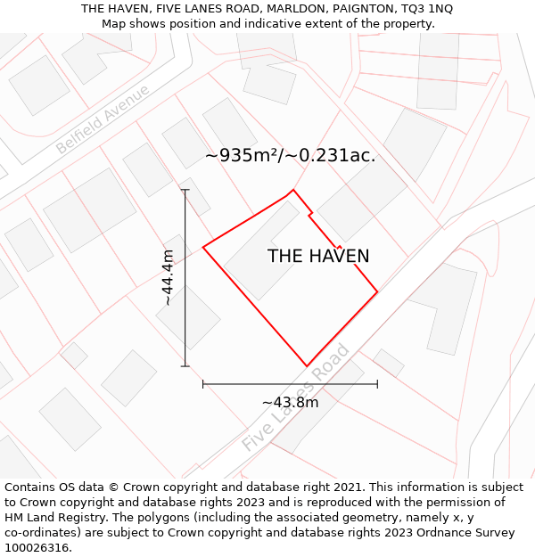 THE HAVEN, FIVE LANES ROAD, MARLDON, PAIGNTON, TQ3 1NQ: Plot and title map