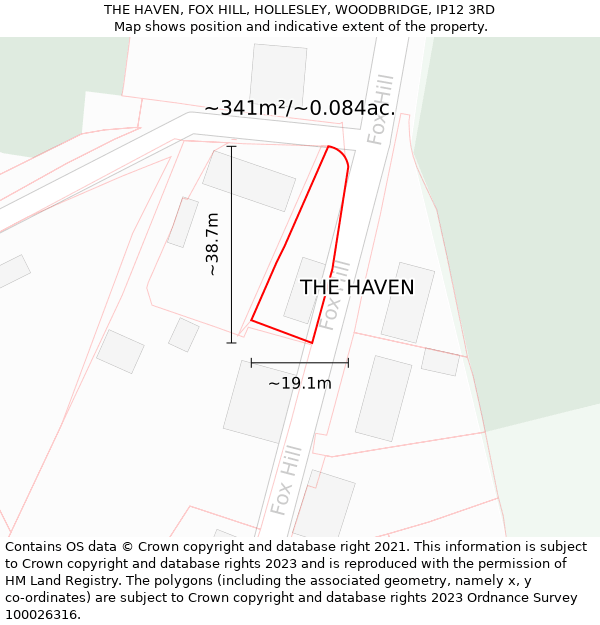 THE HAVEN, FOX HILL, HOLLESLEY, WOODBRIDGE, IP12 3RD: Plot and title map