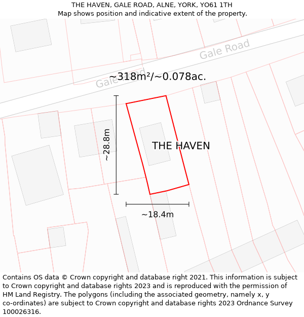 THE HAVEN, GALE ROAD, ALNE, YORK, YO61 1TH: Plot and title map