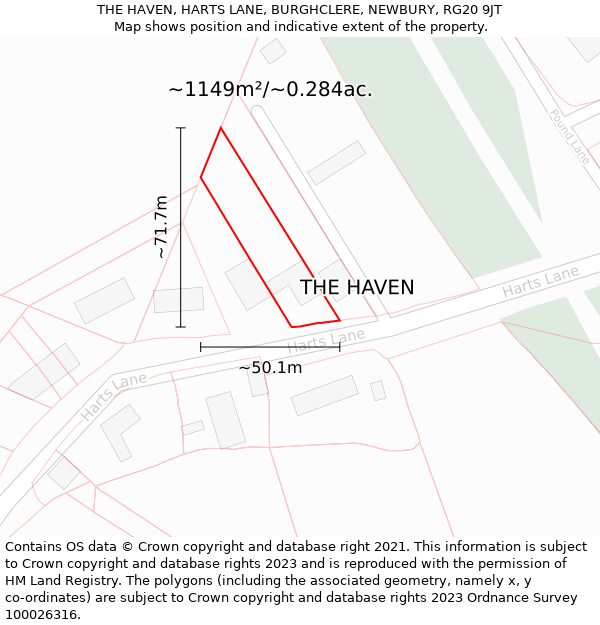 THE HAVEN, HARTS LANE, BURGHCLERE, NEWBURY, RG20 9JT: Plot and title map