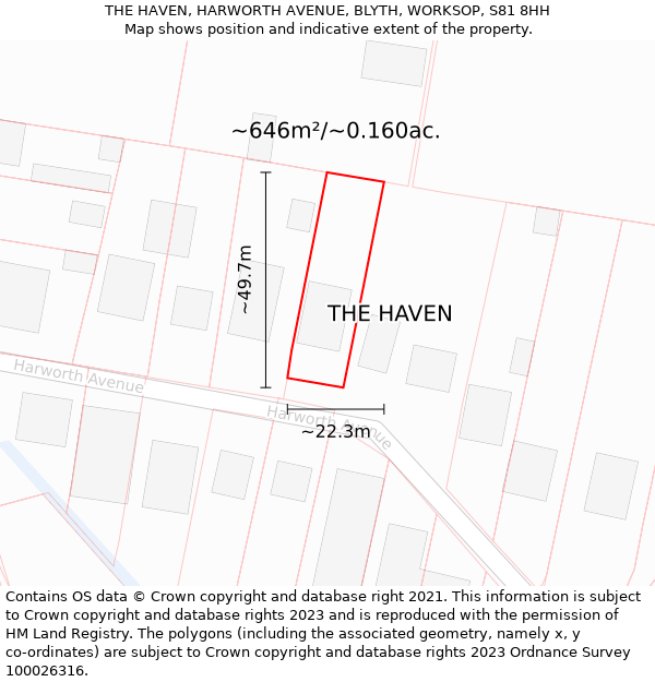 THE HAVEN, HARWORTH AVENUE, BLYTH, WORKSOP, S81 8HH: Plot and title map