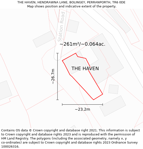 THE HAVEN, HENDRAWNA LANE, BOLINGEY, PERRANPORTH, TR6 0DE: Plot and title map