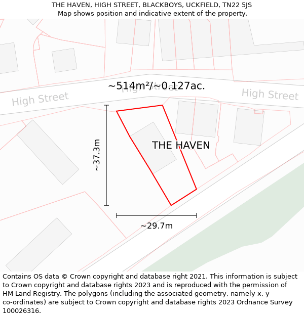 THE HAVEN, HIGH STREET, BLACKBOYS, UCKFIELD, TN22 5JS: Plot and title map
