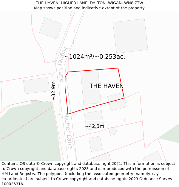 THE HAVEN, HIGHER LANE, DALTON, WIGAN, WN8 7TW: Plot and title map