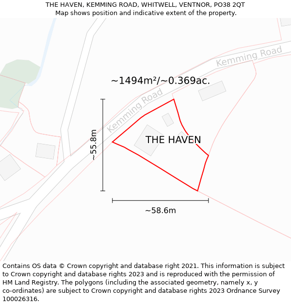 THE HAVEN, KEMMING ROAD, WHITWELL, VENTNOR, PO38 2QT: Plot and title map
