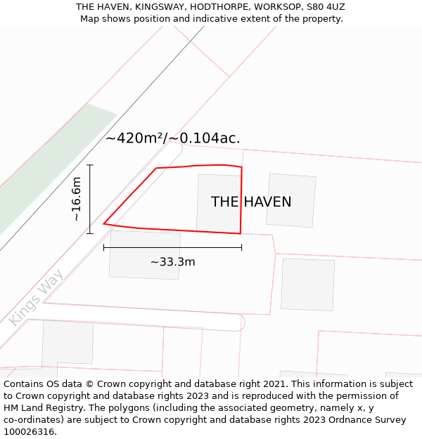 THE HAVEN, KINGSWAY, HODTHORPE, WORKSOP, S80 4UZ: Plot and title map