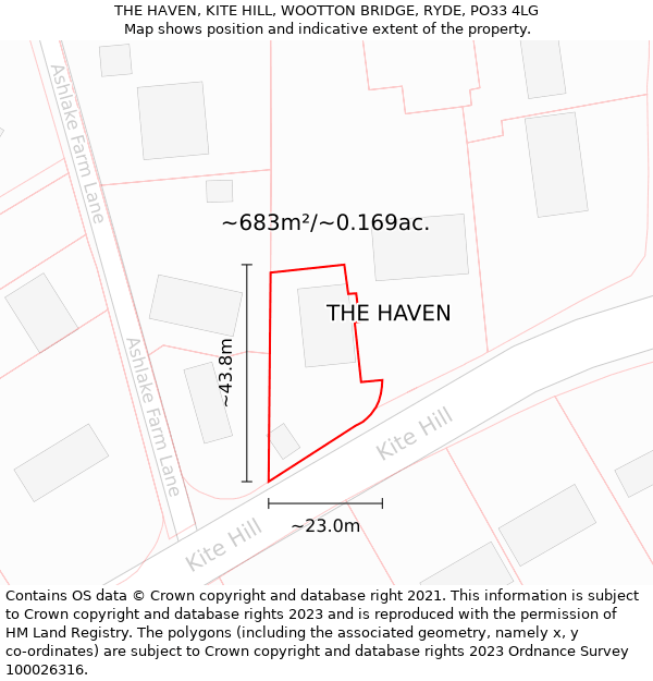 THE HAVEN, KITE HILL, WOOTTON BRIDGE, RYDE, PO33 4LG: Plot and title map