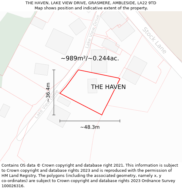 THE HAVEN, LAKE VIEW DRIVE, GRASMERE, AMBLESIDE, LA22 9TD: Plot and title map