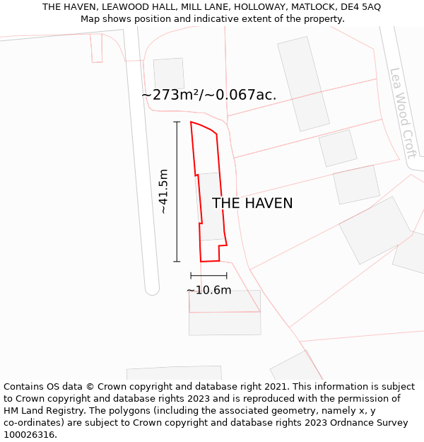 THE HAVEN, LEAWOOD HALL, MILL LANE, HOLLOWAY, MATLOCK, DE4 5AQ: Plot and title map