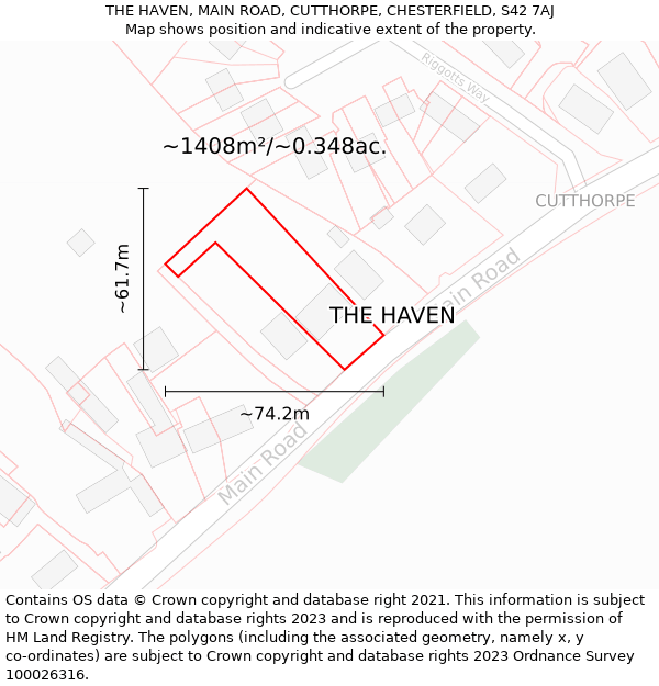 THE HAVEN, MAIN ROAD, CUTTHORPE, CHESTERFIELD, S42 7AJ: Plot and title map