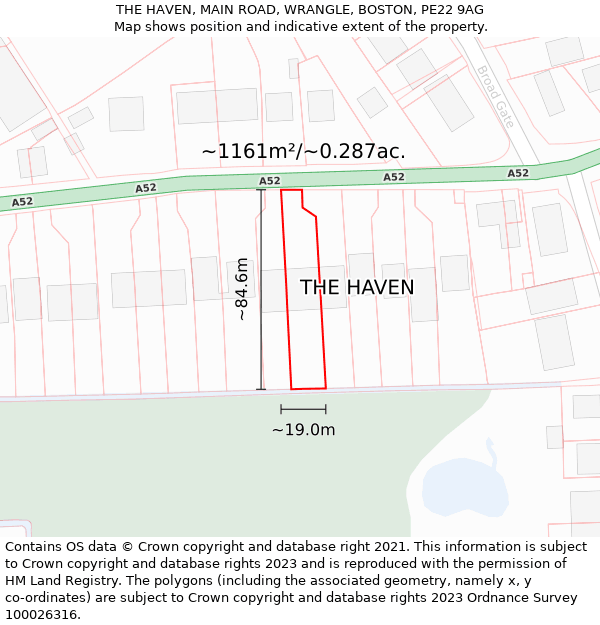 THE HAVEN, MAIN ROAD, WRANGLE, BOSTON, PE22 9AG: Plot and title map