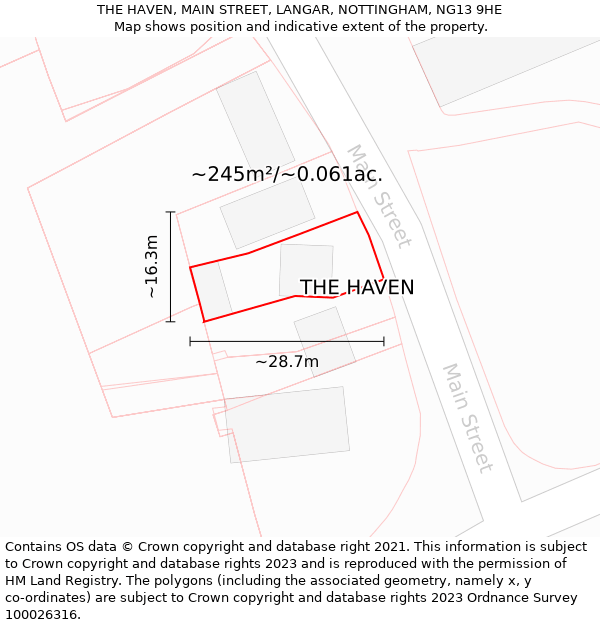 THE HAVEN, MAIN STREET, LANGAR, NOTTINGHAM, NG13 9HE: Plot and title map