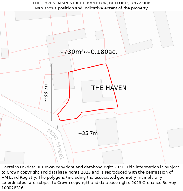 THE HAVEN, MAIN STREET, RAMPTON, RETFORD, DN22 0HR: Plot and title map
