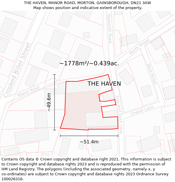 THE HAVEN, MANOR ROAD, MORTON, GAINSBOROUGH, DN21 3AW: Plot and title map