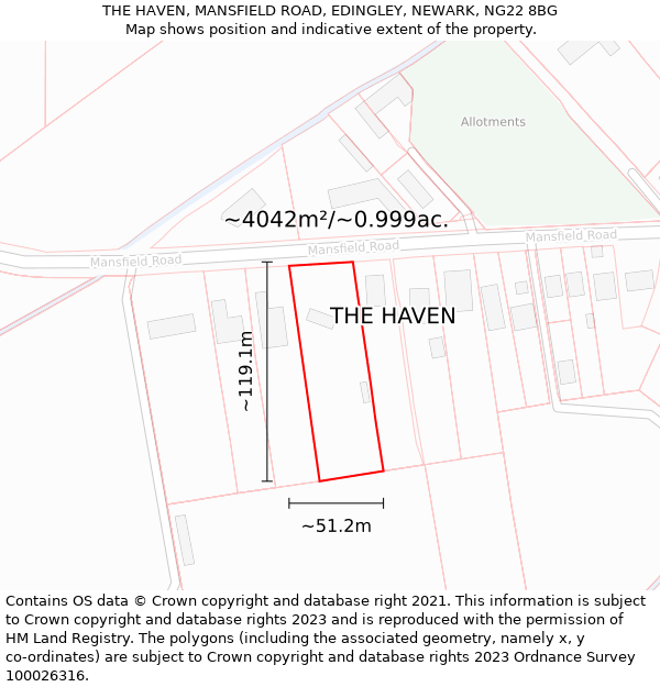 THE HAVEN, MANSFIELD ROAD, EDINGLEY, NEWARK, NG22 8BG: Plot and title map