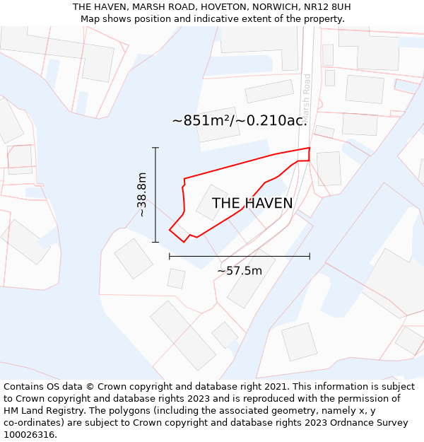 THE HAVEN, MARSH ROAD, HOVETON, NORWICH, NR12 8UH: Plot and title map