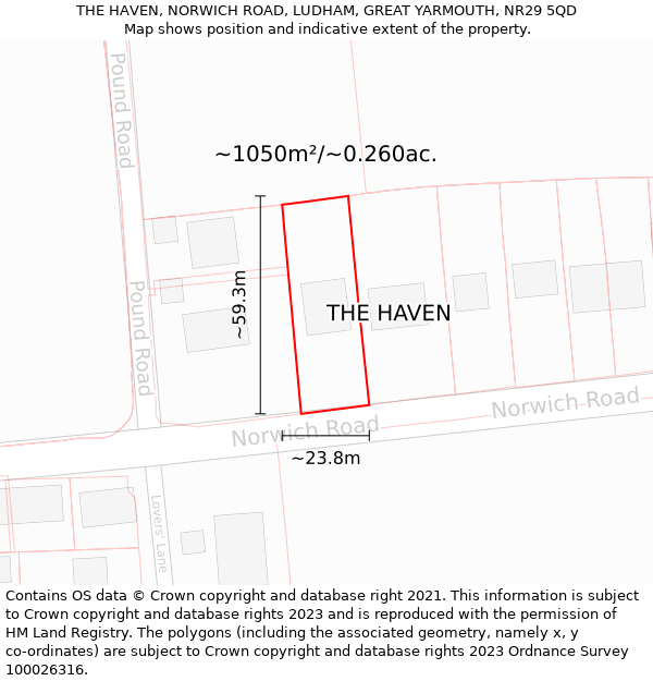 THE HAVEN, NORWICH ROAD, LUDHAM, GREAT YARMOUTH, NR29 5QD: Plot and title map