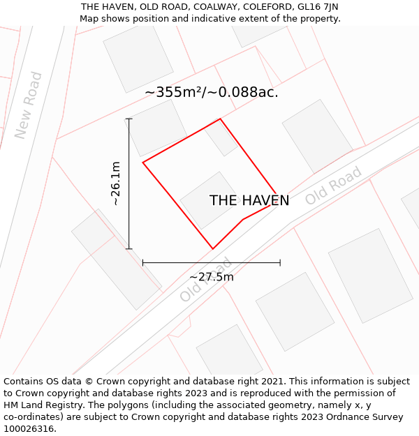 THE HAVEN, OLD ROAD, COALWAY, COLEFORD, GL16 7JN: Plot and title map