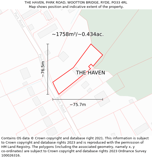 THE HAVEN, PARK ROAD, WOOTTON BRIDGE, RYDE, PO33 4RL: Plot and title map