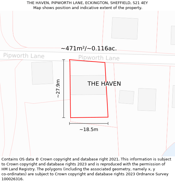 THE HAVEN, PIPWORTH LANE, ECKINGTON, SHEFFIELD, S21 4EY: Plot and title map