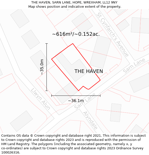 THE HAVEN, SARN LANE, HOPE, WREXHAM, LL12 9NY: Plot and title map