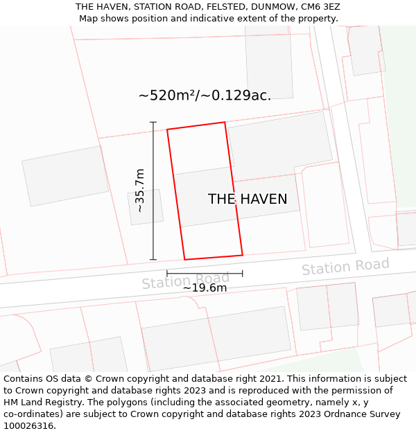 THE HAVEN, STATION ROAD, FELSTED, DUNMOW, CM6 3EZ: Plot and title map