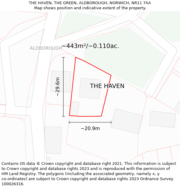 THE HAVEN, THE GREEN, ALDBOROUGH, NORWICH, NR11 7AA: Plot and title map