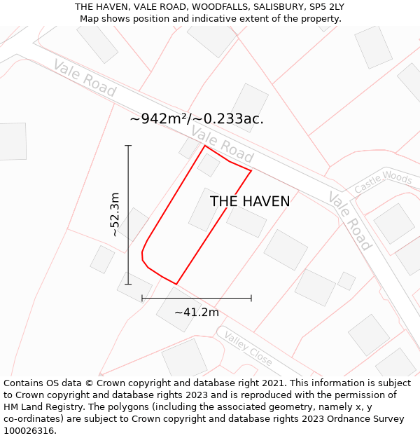 THE HAVEN, VALE ROAD, WOODFALLS, SALISBURY, SP5 2LY: Plot and title map