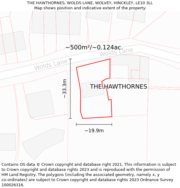 THE HAWTHORNES, WOLDS LANE, WOLVEY, HINCKLEY, LE10 3LL: Plot and title map