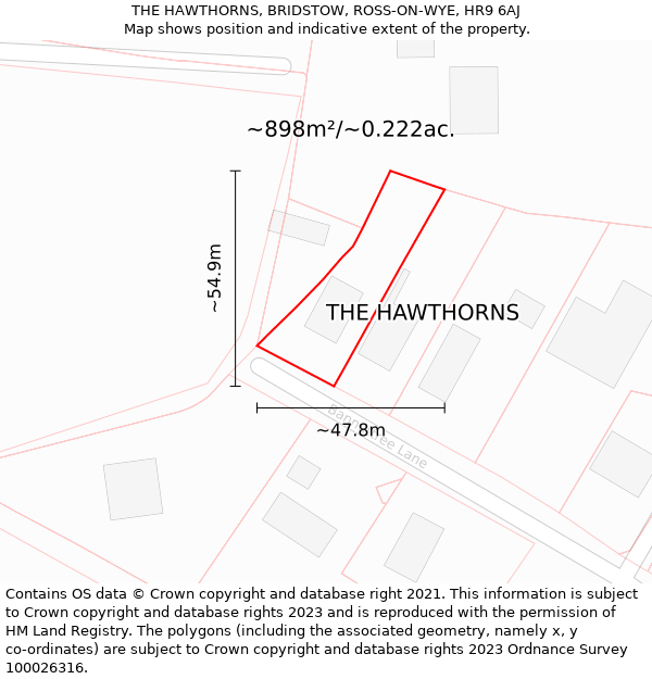 THE HAWTHORNS, BRIDSTOW, ROSS-ON-WYE, HR9 6AJ: Plot and title map