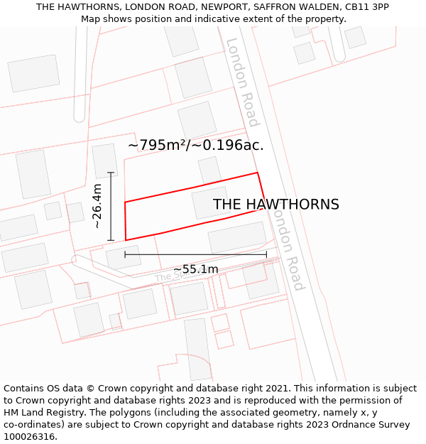 THE HAWTHORNS, LONDON ROAD, NEWPORT, SAFFRON WALDEN, CB11 3PP: Plot and title map