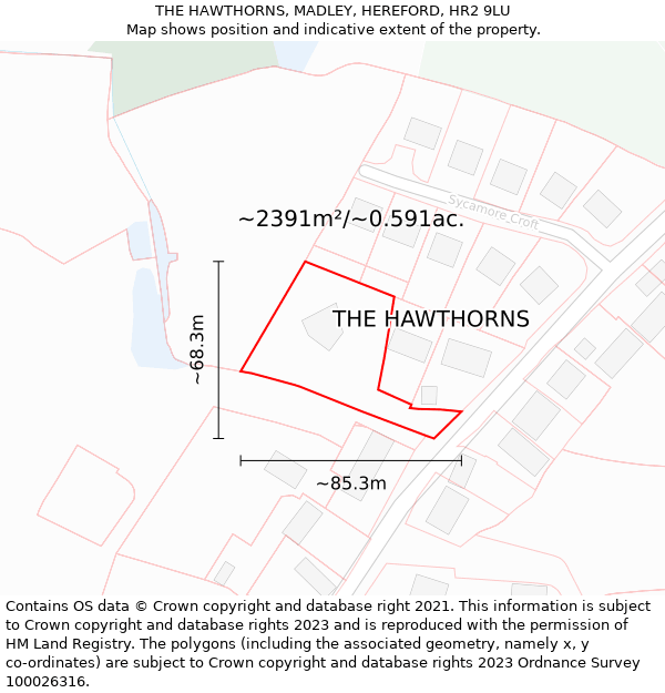 THE HAWTHORNS, MADLEY, HEREFORD, HR2 9LU: Plot and title map