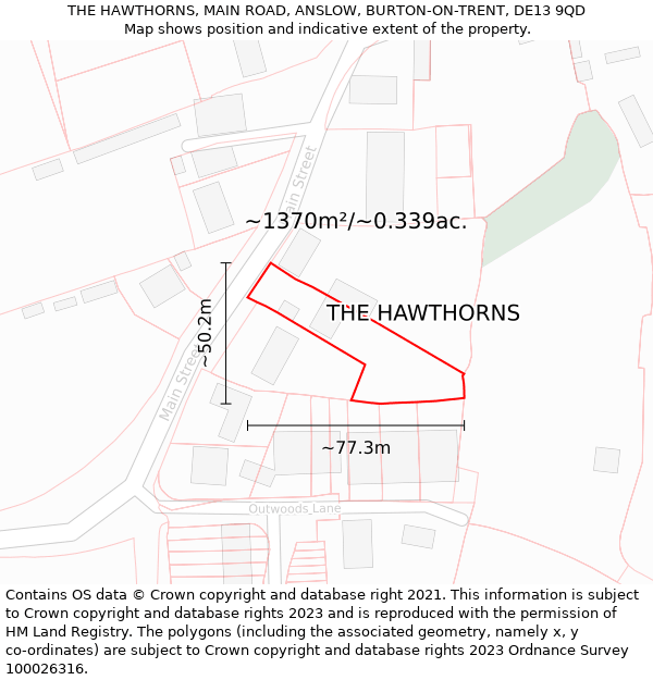 THE HAWTHORNS, MAIN ROAD, ANSLOW, BURTON-ON-TRENT, DE13 9QD: Plot and title map