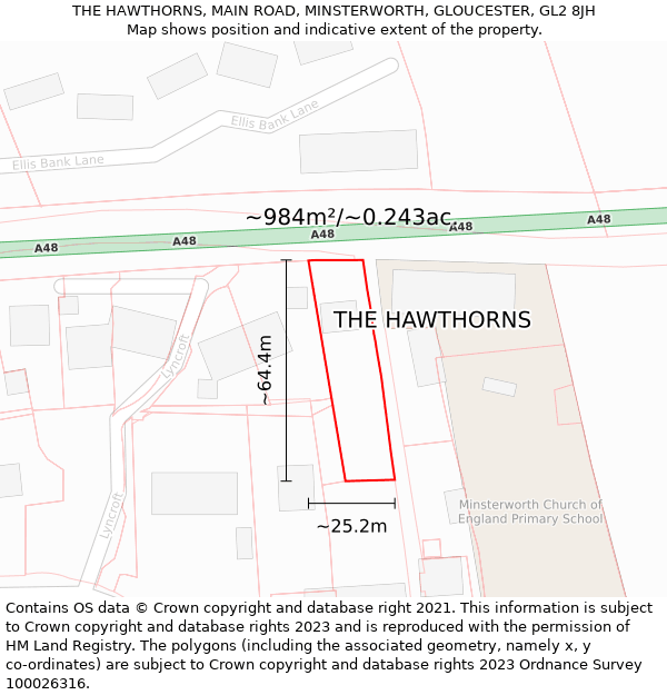 THE HAWTHORNS, MAIN ROAD, MINSTERWORTH, GLOUCESTER, GL2 8JH: Plot and title map