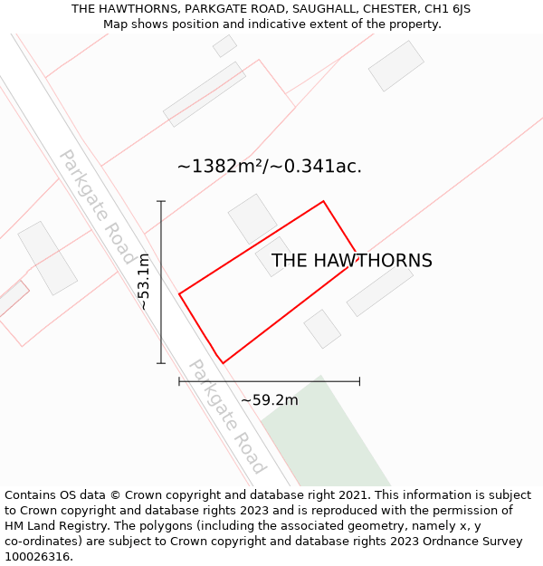THE HAWTHORNS, PARKGATE ROAD, SAUGHALL, CHESTER, CH1 6JS: Plot and title map