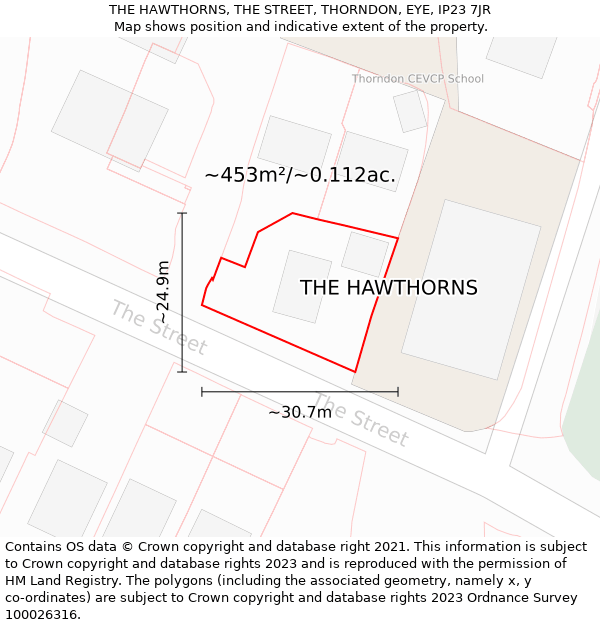 THE HAWTHORNS, THE STREET, THORNDON, EYE, IP23 7JR: Plot and title map