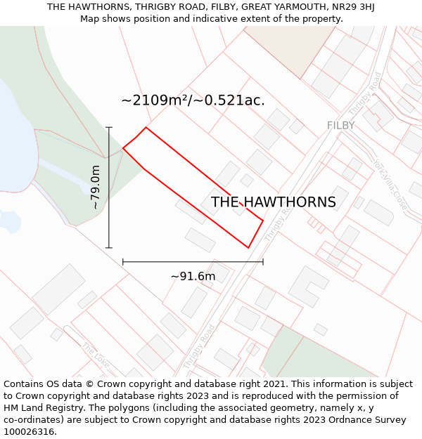 THE HAWTHORNS, THRIGBY ROAD, FILBY, GREAT YARMOUTH, NR29 3HJ: Plot and title map