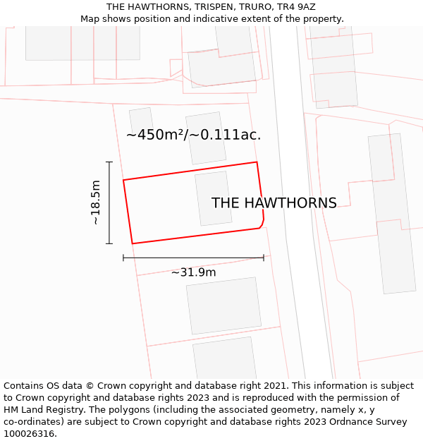 THE HAWTHORNS, TRISPEN, TRURO, TR4 9AZ: Plot and title map